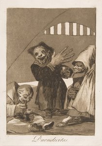 Deska 49 z Los Caprichos: Hobgoblins Duendecitos., 1799. od Francisco de Goya