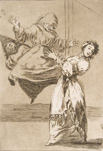 Deska 74 z Los Caprichos: Dont scream, stupid No grites, tonta, 1799. od Francisco de Goya