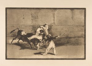 Deska 8 z Tauromaquia: Moor chycený býkem v kruhu, ca. 1816. od Francisco de Goya