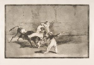 Talíř 8 z Tauromaquia: Maur chycený býkem v kruhu, 1816. od Francisco de Goya