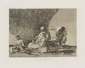 Zdravý i nemocný. (Zdraví a nemocní.), pl. 57 ze série The Disasters of War od Francisco de Goya