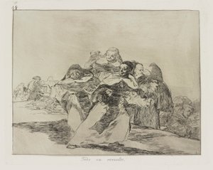 Všechno je smíšené. (Všechno je Topsy-Turvy.), pl. 42 ze série The Disasters of War od Francisco de Goya