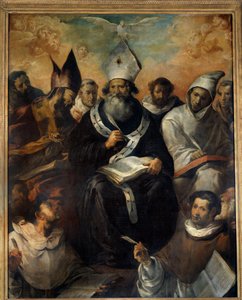 Svatý Basil diktující svou doktrínu Svatý Basil Cesaree nebo Basil Veliký (330-379), mnich, předvečer Cesaree z Kappadokie, učitel církve. Obraz Francisca Herrery (1585-1657) (např.) 1639 Ne. 2,43 x 1,94 m