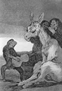 193-0082138 Bravo!, karikatura hudebních večerů pořádaných španělským premiérem Manuelem de Godoy (1767-1851) pro španělského krále Karla IV. (1748-1819), deska 38 „Los caprichos“ od Francisco Jose de Goya y Lucientes