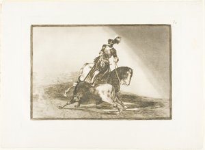 Karel V. kopí býka v ringu ve Valladolidu, deska deset z Umění býčích zápasů od Francisco Jose de Goya y Lucientes