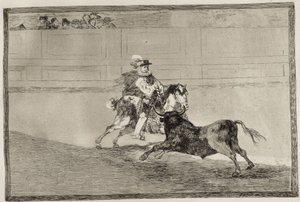 GOYA Y LUCIENTES, Francisco de (1746-1828). Španělský jízdní rytíř v ringu lámající krátké oštěpy bez pomoci asistentů. 1816. Lept. ŠPANĚLSKO. MADRID (AUTONOMNÍ KOMUNITA). Madrid. Národní knihovna od Francisco Jose de Goya y Lucientes