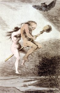 "Linda maestria" čarodějnice na koštěti, c. 1802 (rytina) od Francisco Jose de Goya y Lucientes