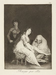 Modli se za ni (She prays for her), deska č. 31 ze sbírky Los Caprichos od Francisco Jose de Goya y Lucientes