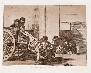 The Disasters of War: Carloads na hřbitov (lept z přípravné kresby od Francisco de Goya