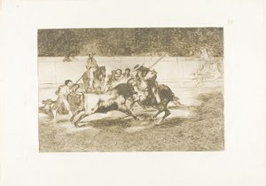 Silný Rendón probodne býka Piquem, ze kterého Pass Zemřel v ringu v Madridu, deska 28 z The Art of Bullfighting od Francisco Jose de Goya y Lucientes