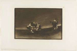 Ten samý muž hodí býka do ringu v Madridu, deska 16 z Umění býčích zápasů od Francisco Jose de Goya y Lucientes