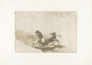 Velmi šikovný student Falces, zabalený do pláště, oklame býka hrou jeho těla, deska 14 z Umění býčích zápasů od Francisco Jose de Goya y Lucientes
