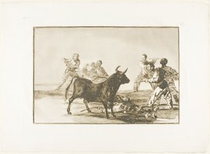 The Rabble ochromuje býka kopími, srpy, banderillami a dalšími pažemi, talíř dvanáct z The Art of Bullfighting od Francisco Jose de Goya y Lucientes