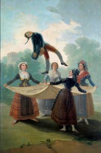 Mladé ženy loutka hází do vzduchu hadrová panenka. Obraz Francisco de Goya (1746-1828) 1792, Sun. 1,6x2,67 m Madrid, Musee du Prado - Loutka. Mladé dívky zvrací hadrovou panenku s prostěradlem. Obraz Francisco de Goya (1746-1828 od Francisco de Goya