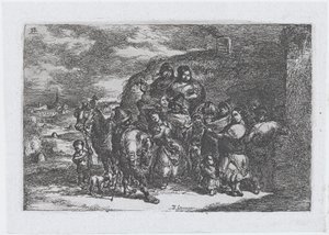 Deska 13: skupina lidí venku, včetně možná hudebníků, ze série cust..., 1850.