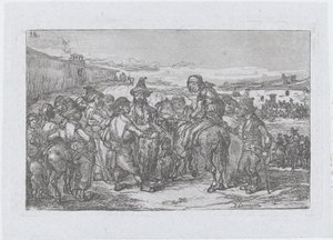 Talíř 14: velká skupina lidí venku, možná skupina herců, ze série o..., 1850.