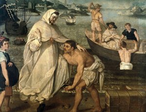 Saint Peter Nolasque (1189-1256) se vydává osvobodit křesťanské zajatce držené jako rukojmí maurskými piráty, aby byli prodáni jako otroci v Africe (obraz)