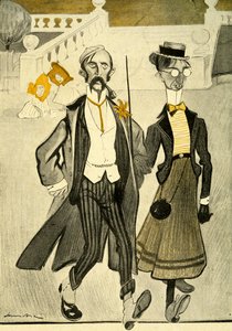 Anglický pár ve Francii zesměšňovaný pro jejich zvláštní smysl pro módu, 1903