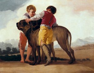 Chlapci s mastifem, c.1786 (olej na kartonu) od Francisco de Goya