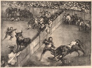 Býčí zápasy v rozděleném ringu od Francisco de Goya