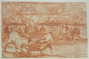 Býčí zápasy, 1815-16 (červená křída na papíře) od Francisco de Goya