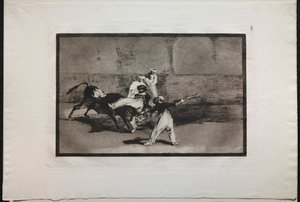 Býčí zápasy: Moor chycený býkem v ringu, 1876. od Francisco de Goya