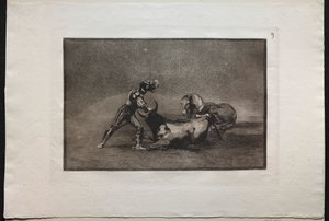 Býčí zápasy: Španělský rytíř zabije býka poté, co ztratil koně od Francisco de Goya