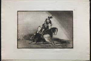 Býčí zápasy: Karel V. kopí býka od Francisco de Goya