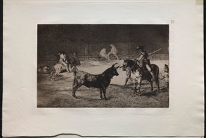 Býčí zápasy: Slavný Picador, Fernando del Toro, Draws the Fierce Beast on..., 1876. od Francisco de Goya
