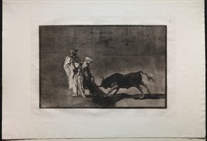 Býčí zápasy: Moors dělají jinou hru v ringu Volání býka s Burnous od Francisco de Goya