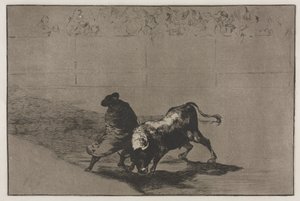 Býčí zápasy: Velmi šikovný student Falces, zabalený do pláště, Tricks the Bull..., 1876. od Francisco de Goya