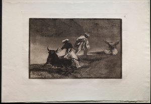 Býčí zápasy: Hrají další s mysem v ohradě od Francisco de Goya