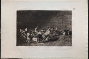 Býčí zápasy: Dva týmy Picadorů vržené jeden po druhém jedním býkem od Francisco de Goya