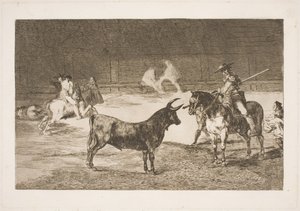 Slavný pikador, Fernando del Toro, provokuje býka Olme svým kopím od Francisco de Goya