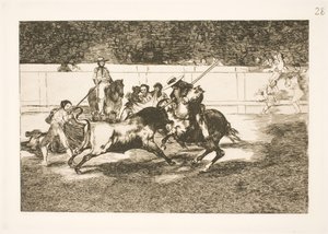 Mocný Rendon kopí býka, výpad, který způsobil jeho smrt v madridské aréně od Francisco de Goya
