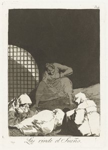 Nadval dvířek Sen je vykresluje (název na objektu) Los Caprichos (název série) od Francisco de Goya