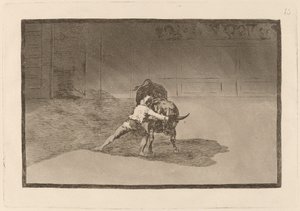 Slavný Martincho putting banderillas al quiebro (Slavný Martincho umisťuje Banderillas hrající na býka pohybem svého těla) od Francisco de Goya