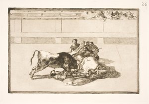 Pikador je shozen z koně a zřítí se pod býka od Francisco de Goya
