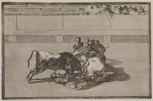 Pikador je shozen z koně a zřítí se pod býka od Francisco de Goya
