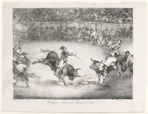 [Les Taureaux de Bordeaux: Slavný Američan Mariano Ceballos] od Francisco de Goya