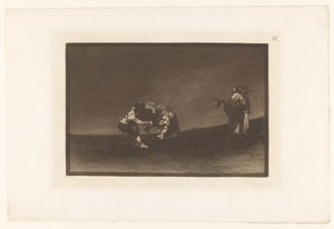 Martincho popadne býka za roh El mismo vuelca un toro en la plaza de Madrid Býčí zápasy (název série) La Taureaumachie (název série) La Tauromaquia (název série) od Francisco de Goya