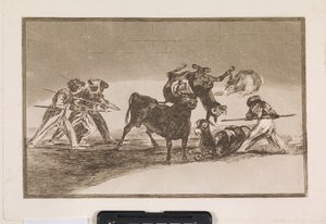 Maurové používají osly jako bariéru k obraně proti býkovi, jehož rohy byly opatřeny kulkami od Francisco de Goya