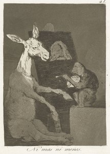 Nic víc a nic míň Ni mas ni menos (název na objektu) Los Caprichos (název série) od Francisco de Goya