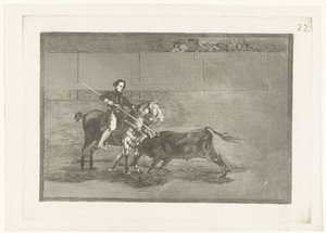 Kbelík v sand van Zaragosa Mužná hodnota slavné Pajuelera v Zaragoze Býčí zápasy (název seriálu) Stierenvechten (název série) od Francisco de Goya