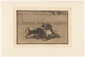 Picador spadl z koně Caida de un picador de su caballo debajo del toro Býčí zápasy (název série) La Taureaumachie (název série) La Tauromaquia (název série) od Francisco de Goya