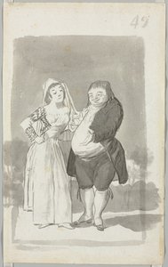 Prostitutka žádající tlustého, ošklivého muže (recto) od Francisco de Goya