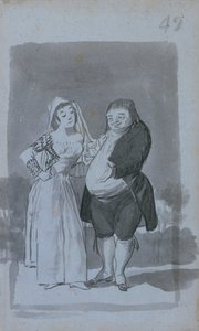 Prostitutka žádá tlustého, ošklivého muže recto, 1796-97. od Francisco de Goya