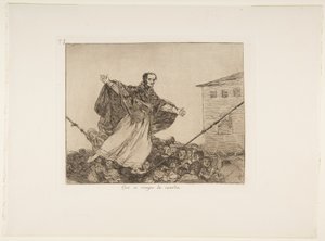 Kéž se šňůra přetrhne, deska 77 z Los Desastres de la Guerra (Válečné katastrofy), po letech 1814-15, publikováno 1863 (lept, akvatinta nebo lavis & suchá jehla) od Francisco de Goya