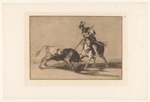 Rodrigo Diaz de Vivar je vyšší El Cid Campeador probodl dalšího býka Stierengevechten (název série) La Taureamachie (název série) Býčí zápasy (název seriálu) od Francisco de Goya
