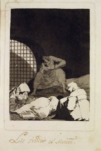 Spánek je překonává, talíř 34 „Los caprichos“, 1799 (lept) od Francisco de Goya